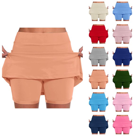 Athletic Skorts for Women Summer Elastic High Waisted Tennis Golf Skirts with Shorts Underneath Pockets
