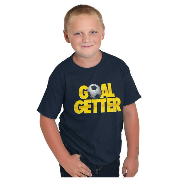 Athletic Soccer Fan Goal Getter Pun Crewneck T Shirts Boy Girl Teen Brisco Brands XS