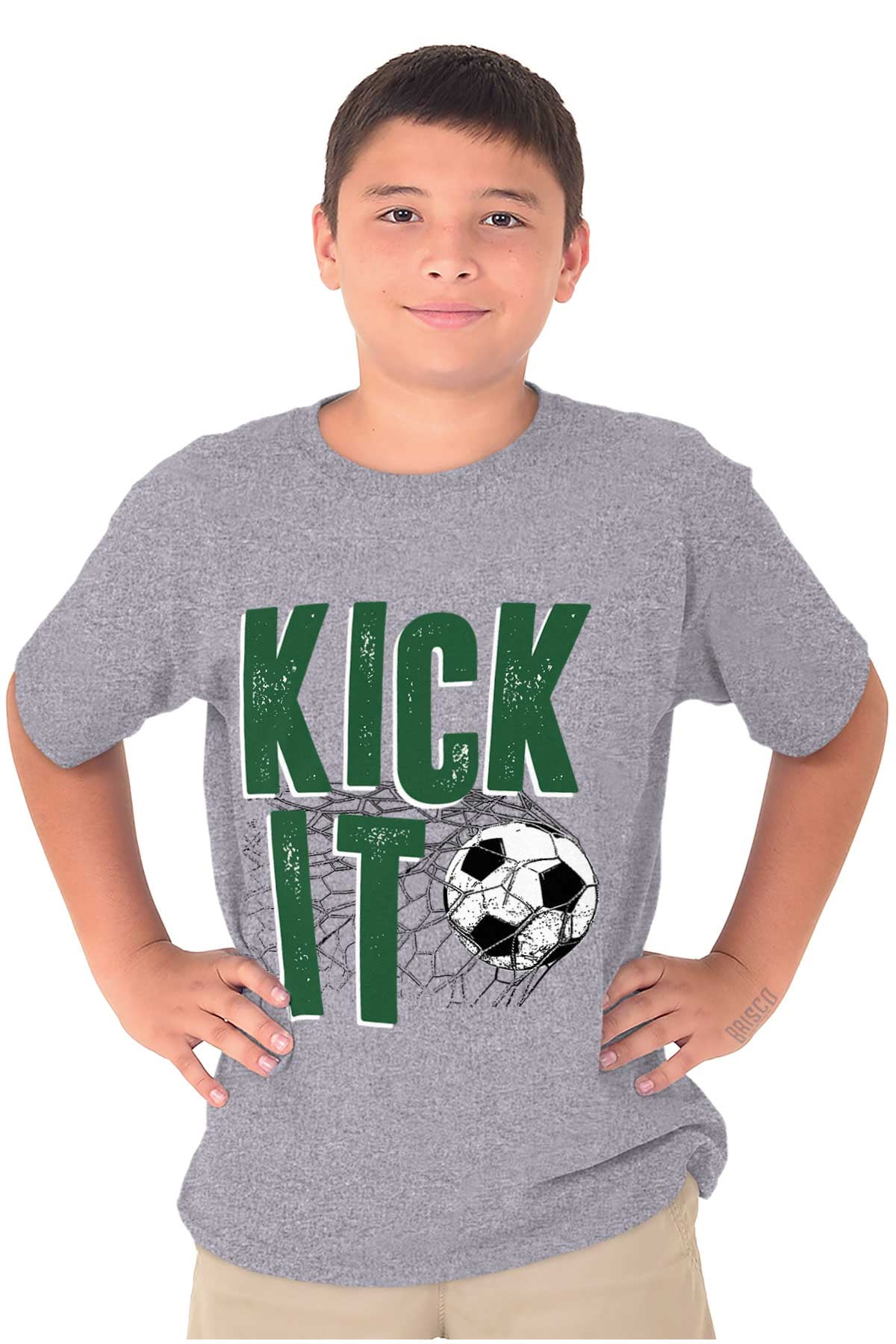Athletic Soccer Fan Kick It Goal Boys Kids T Shirt Tees Tops Teen