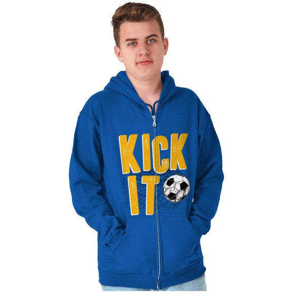 Athletic Soccer Fan Kick It Goal Men's Big & Tall Graphic Zip Up Hoodie Brisco Brands 2X