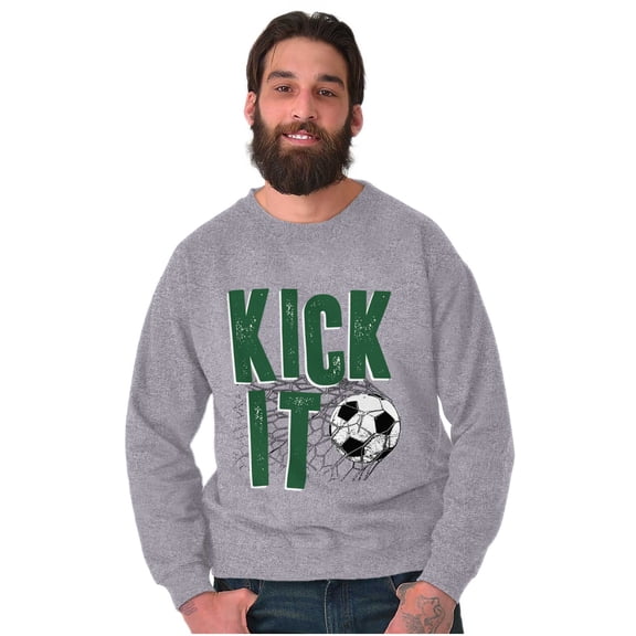 Athletic Soccer Fan Kick It Goal Men's Crewneck Sweatshirt Brisco Brands S