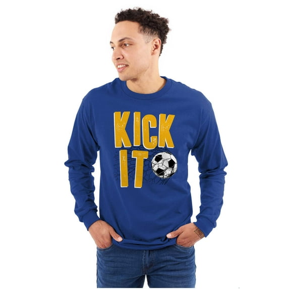Athletic Soccer Fan Kick It Goal Men's Long Sleeve Tee T Shirt Brisco Brands L