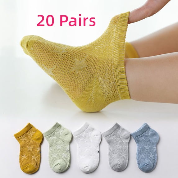 Athletic Socks 20 Pairs Children Breathable Mesh Socks Boys Girls Summer Comfortable Ankle Socks Plus Size Socks Wide Calf Gray 1Y