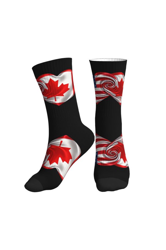 Athletic Socks America Canada Flag Art Sport Running Calf Socks Crew Socks for Men Women