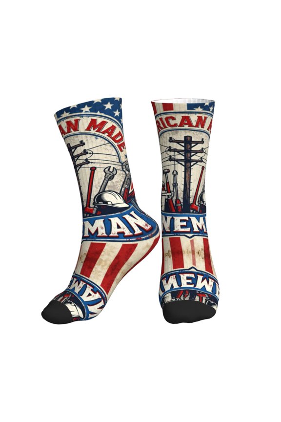 Athletic Socks America Made Lineman Sport Running Calf Socks Crew Socks for Men Women
