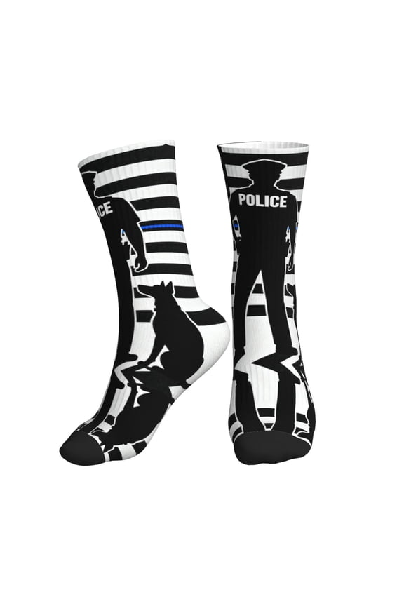 Athletic Socks America Thin Blue Line Flag Police Sport Running Calf Socks Crew Socks for Men Women