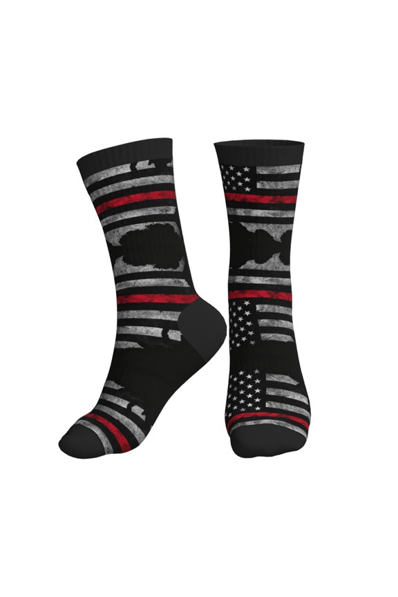 Athletic Socks America Thin Red Firefighter Line Flag Sport Running Calf Socks Crew Socks for Men Women