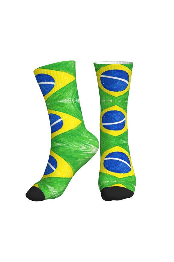 Athletic Socks Art Brazilian Flag Sport Running Calf Socks Crew Socks for Men Women
