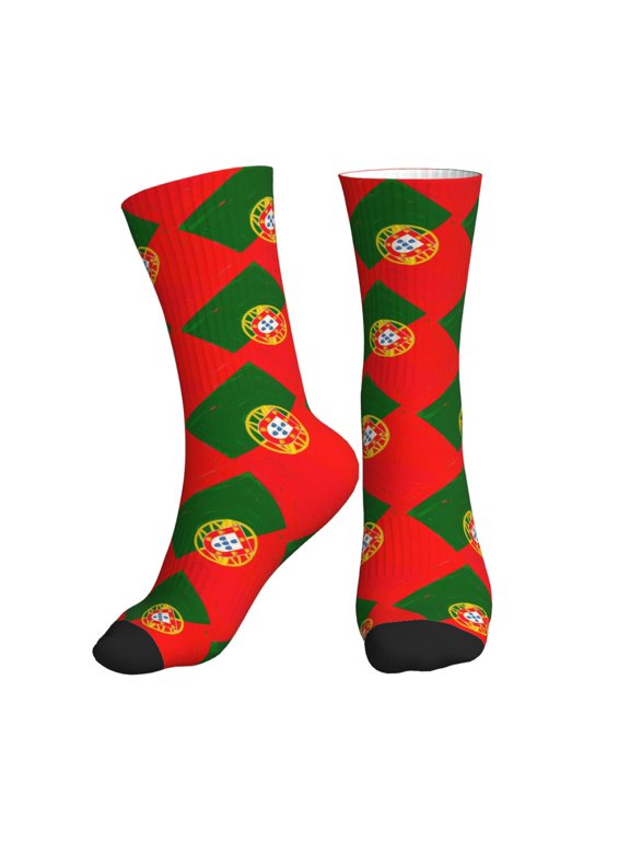 Athletic Socks Art Portugal Flag Sport Running Calf Socks Crew Socks for Men Women