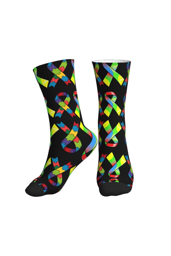Athletic Socks Autism Awareness Month Sport Running Calf Socks Crew Socks for Men Women