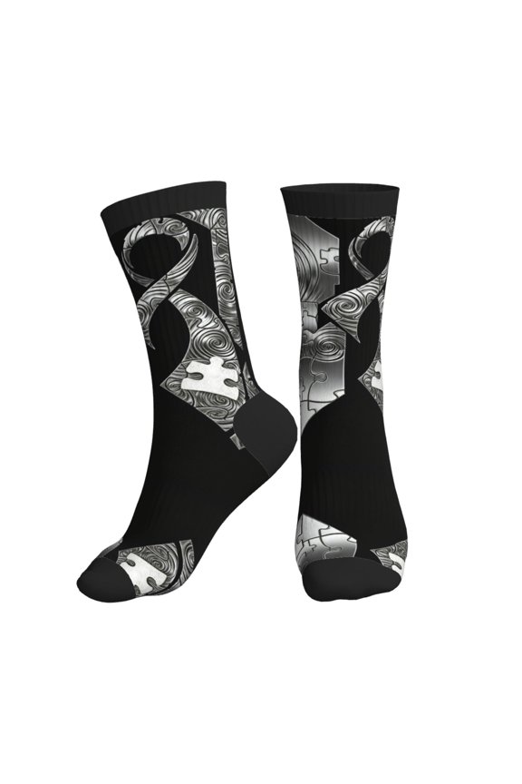 Athletic Socks Autism Awareness Ribbon America Flag Sport Running Calf Socks Crew Socks for Men Women