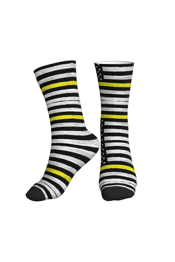 Athletic Socks Dispatcher Thin Gold Line Flag Sport Running Calf Socks Crew Socks for Men Women
