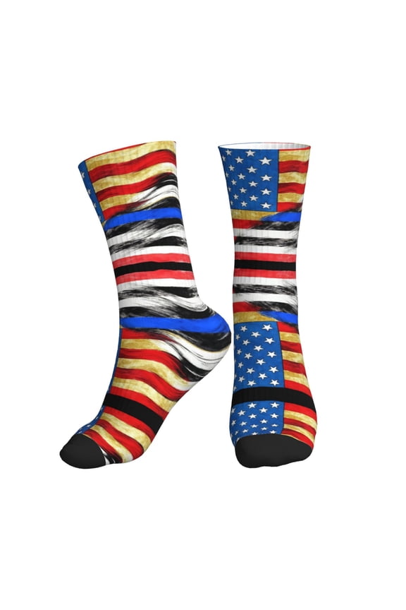 Athletic Socks Flag Thin Blue Line Flag Sport Running Calf Socks Crew Socks for Men Women