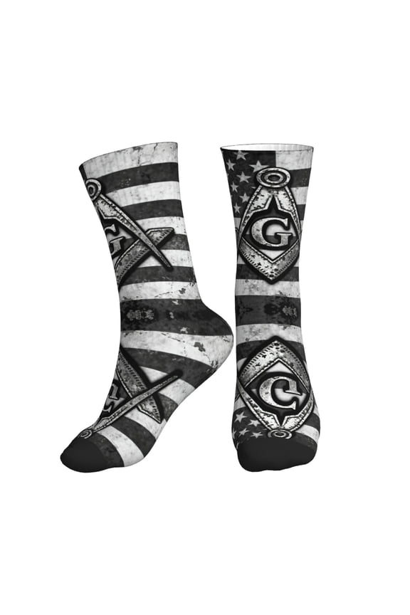Athletic Socks Freemason America Flag Sport Running Calf Socks Crew Socks for Men Women