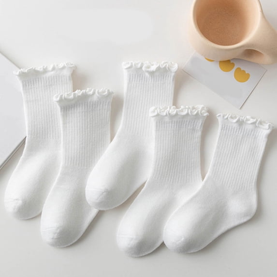 Athletic Socks Girls Crew 5 Pairs Cotton Socks, Kids Ankle Casual Sock, Breathable Mid Tube Socks, Color Block Sports Crew Socks Pilates Socks Boy White S