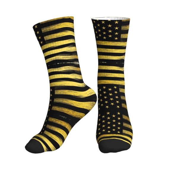 Athletic Socks Gold Black America Flag Sport Running Calf Socks Crew Socks for Men Women