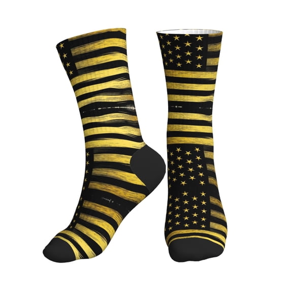 Athletic Socks Gold Black America Flag Sport Running Calf Socks Crew Socks for Men Women