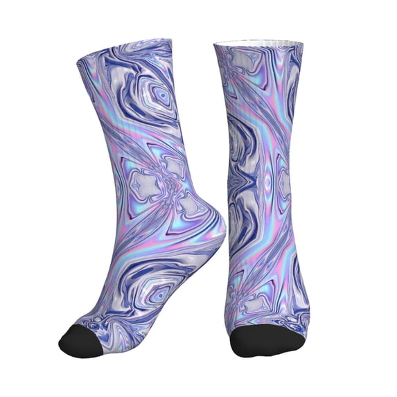 Athletic Socks Holographic Iridescent Color Wrinkled Foil Sport Running Calf Socks Crew Socks for Men Women