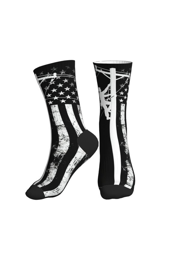 Athletic Socks Lineman Flag Sport Running Calf Socks Crew Socks for Men Women