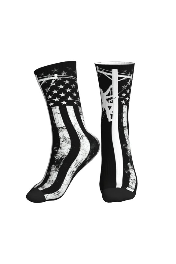 Athletic Socks Lineman Flag Sport Running Calf Socks Crew Socks for Men Women