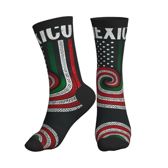 Athletic Socks Mexican America Flag Art Sport Running Calf Socks Crew Socks for Men Women