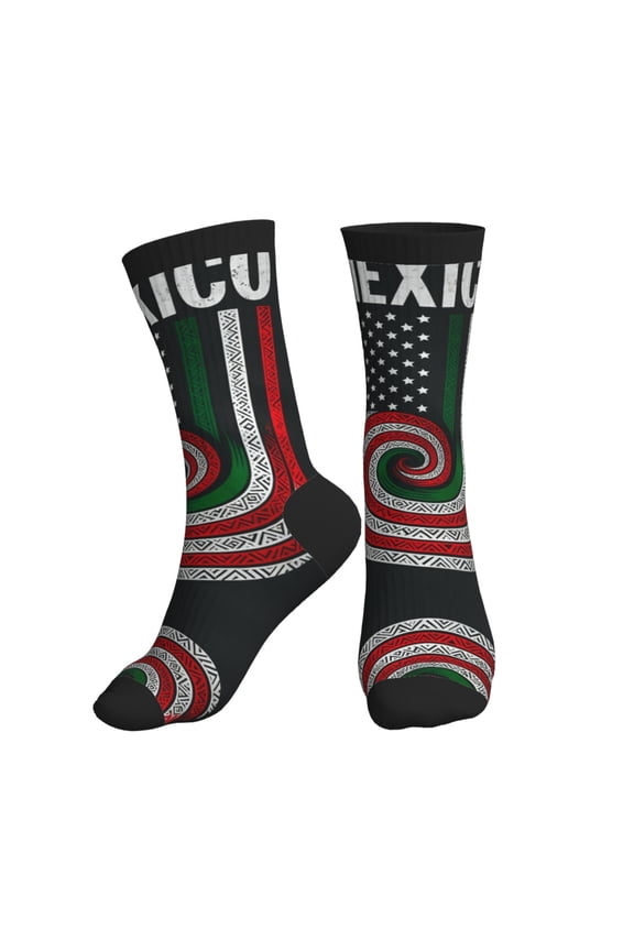 Athletic Socks Mexican America Flag Art Sport Running Calf Socks Crew Socks for Men Women