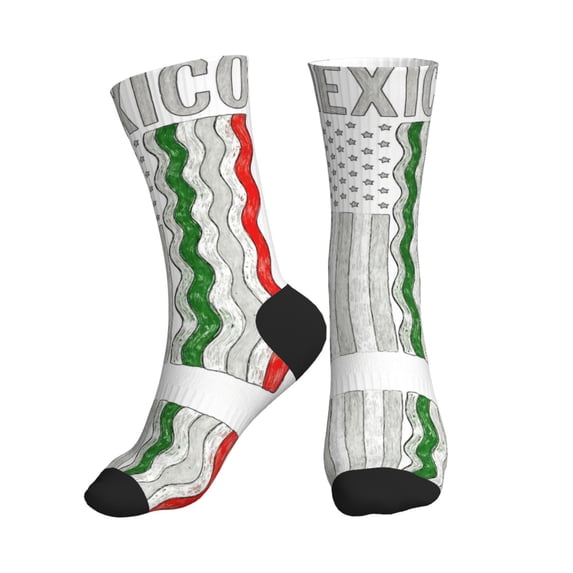 Athletic Socks Mexico-America Flag Sport Running Calf Socks Crew Socks for Men Women