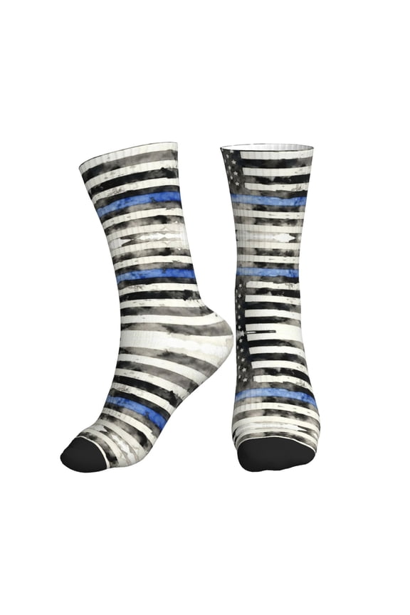 Athletic Socks Police Blue Thin Line Flag Sport Running Calf Socks Crew Socks for Men Women