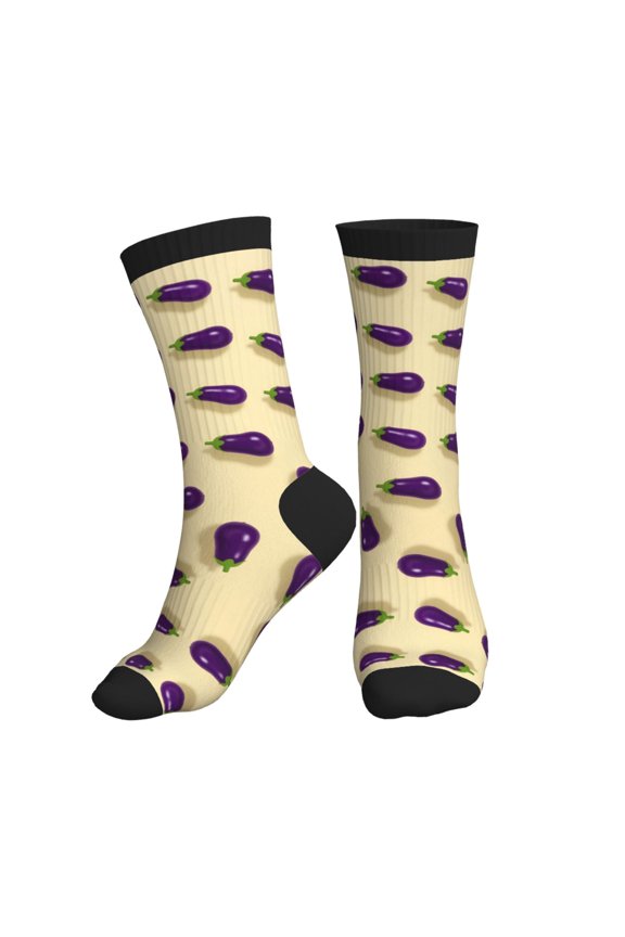 Athletic Socks Purple Eggplant Pattern Sport Running Calf Socks Crew Socks for Men Women