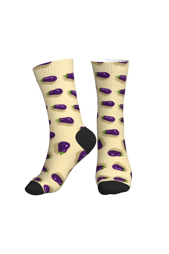 Athletic Socks Purple Eggplant Pattern Sport Running Calf Socks Crew Socks for Men Women