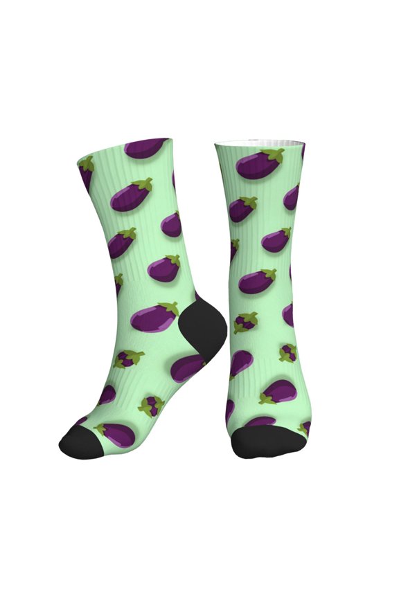 Athletic Socks Purple Eggplant Print Sport Running Calf Socks Crew Socks for Men Women