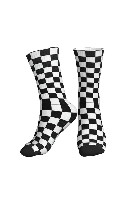 Athletic Socks Race Waving Checkered Flag Sport Running Calf Socks Crew Socks for Men Women