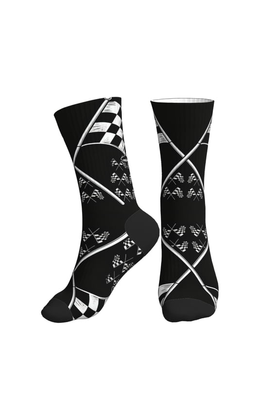 Athletic Socks Racing Checkered Flag Sport Running Calf Socks Crew Socks for Men Women