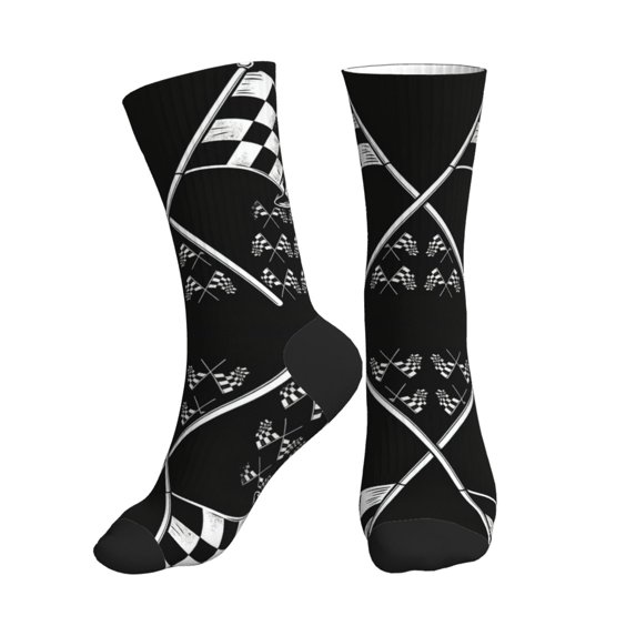 Athletic Socks Racing Checkered Flag Sport Running Calf Socks Crew Socks for Men Women