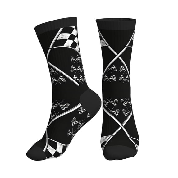 Athletic Socks Racing Checkered Flag Sport Running Calf Socks Crew Socks for Men Women