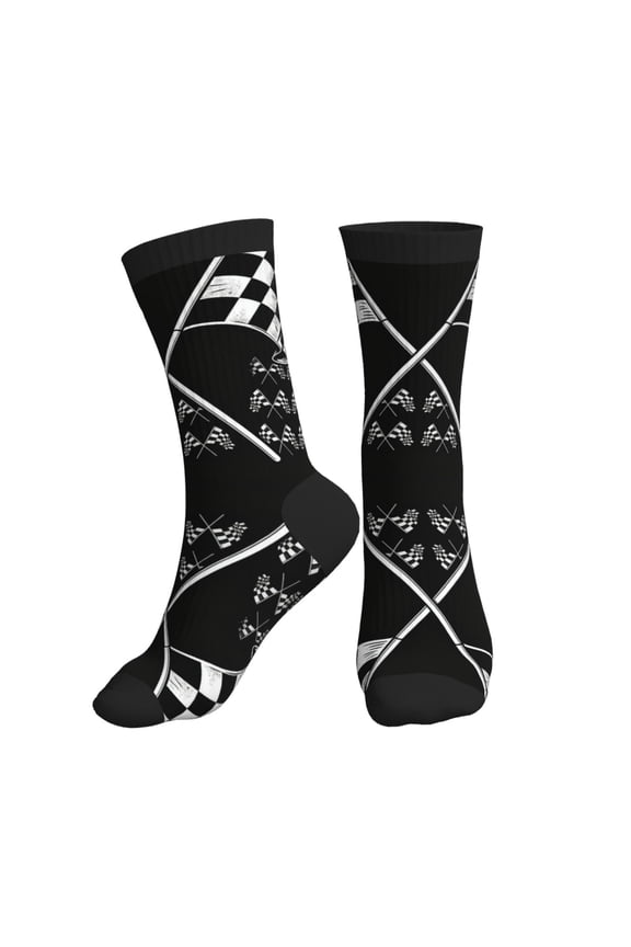 Athletic Socks Racing Checkered Flag Sport Running Calf Socks Crew Socks for Men Women