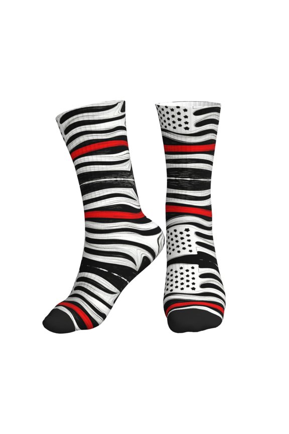 Athletic Socks Red Line Flag Firefighter Sport Running Calf Socks Crew Socks for Men Women