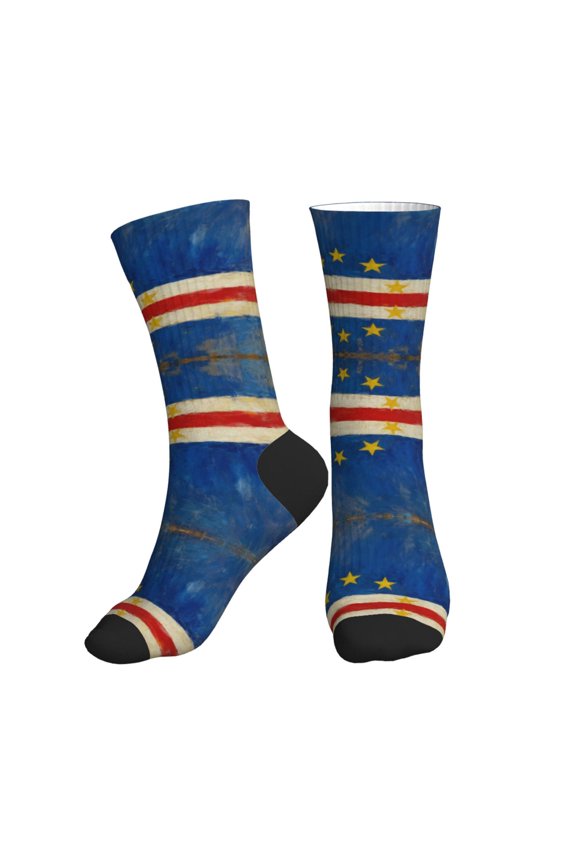 Athletic Socks Retro Cape Verde Flag Sport Running Calf Socks Crew Socks for Men Women