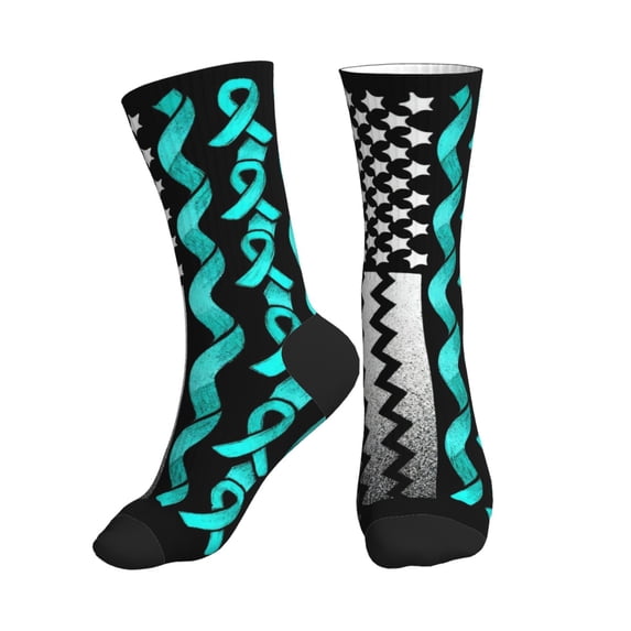 Athletic Socks Ribbon Flag Ovarian Cancer Awareness Sport Running Calf Socks Crew Socks for Men Women