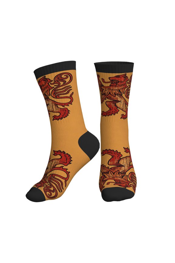 Athletic Socks Scottish Flag Lion Logo Sport Running Calf Socks Crew Socks for Men Women