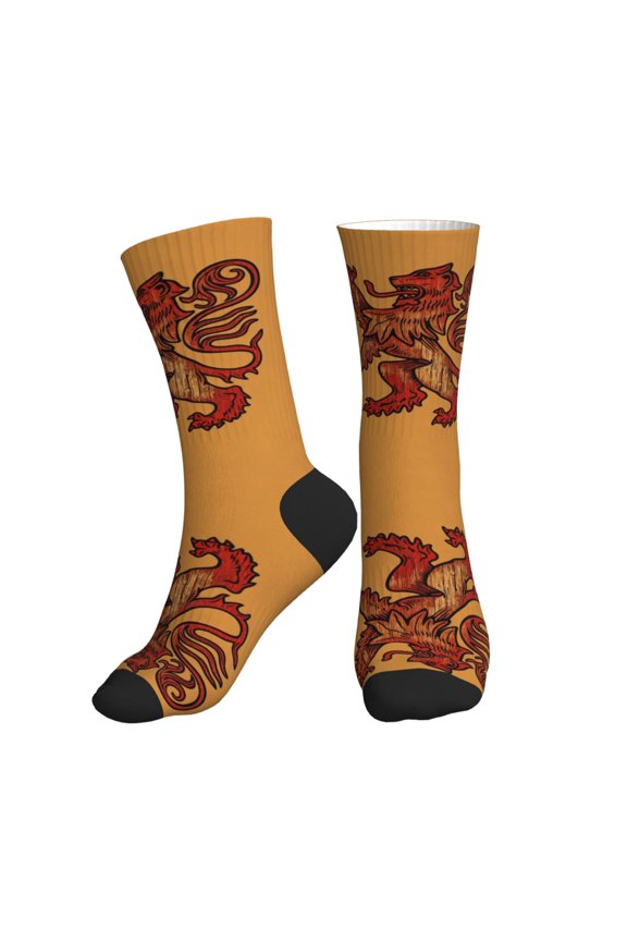 Athletic Socks Scottish Flag Lion Logo Sport Running Calf Socks Crew Socks for Men Women