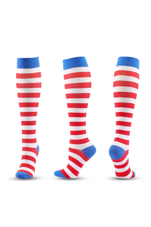 Athletic Socks Striped Knee High Socks, Unisex Independence Day Casual Socks for Holiday Wear White XL