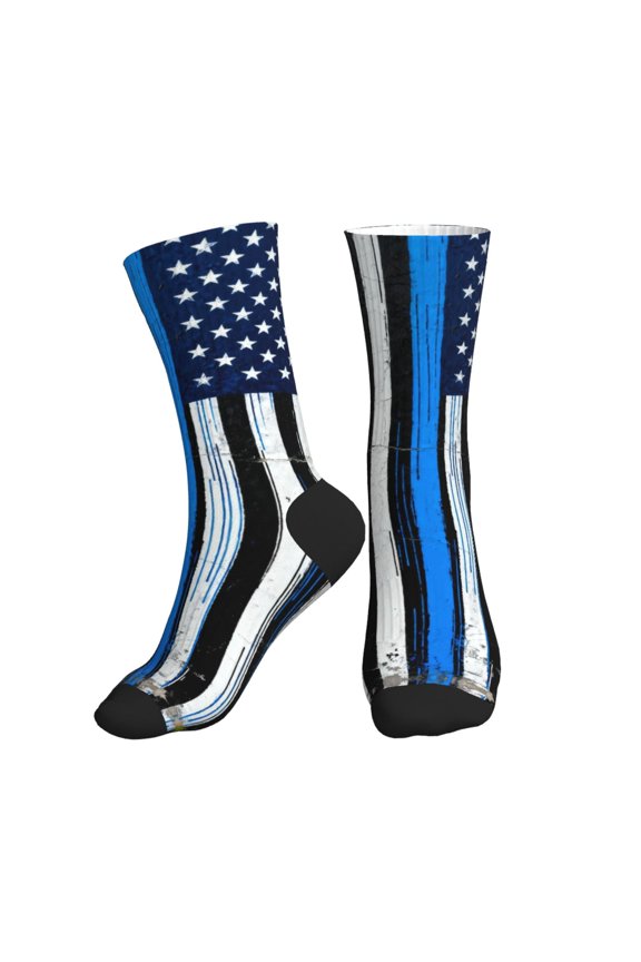 Athletic Socks Thin Blue Line America Flag Sport Running Calf Socks Crew Socks for Men Women