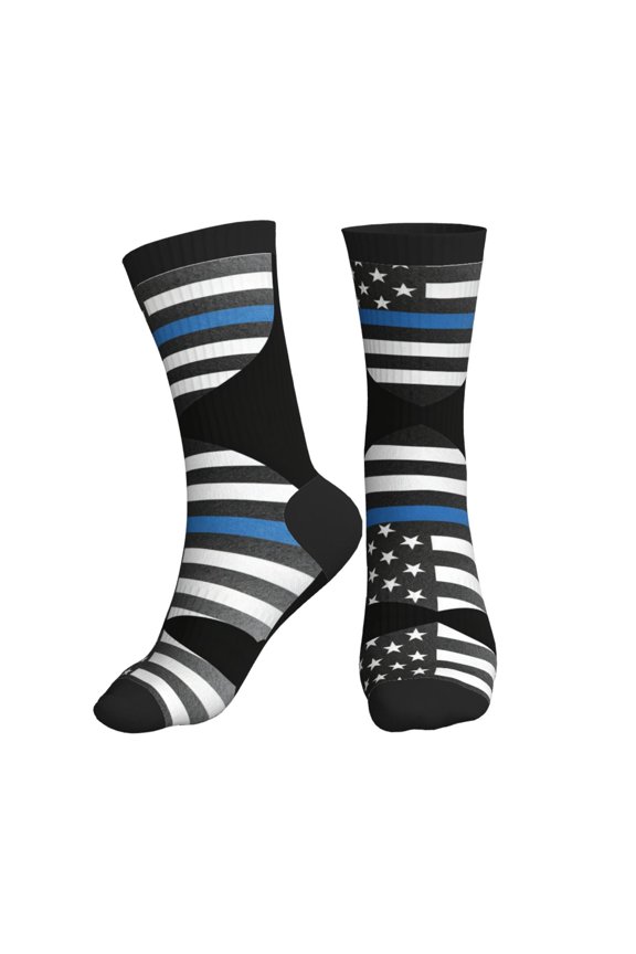 Athletic Socks Thin Blue Line Black Flag Sport Running Calf Socks Crew Socks for Men Women