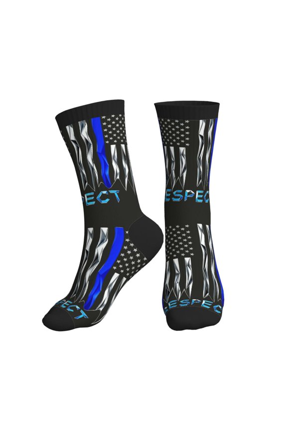Athletic Socks Thin Blue Line Flag Honor Respect Police Sport Running Calf Socks Crew Socks for Men Women