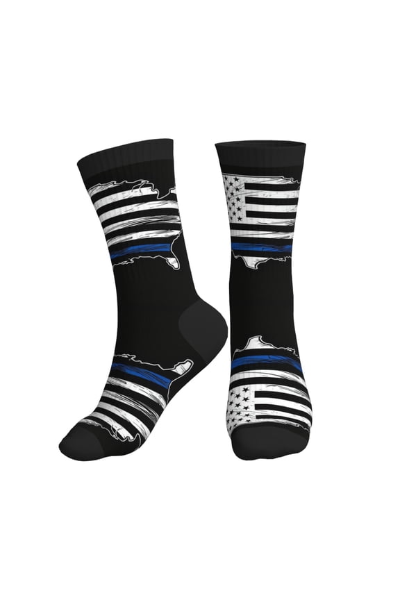 Athletic Socks Thin Blue Line Flag Sport Running Calf Socks Crew Socks for Men Women