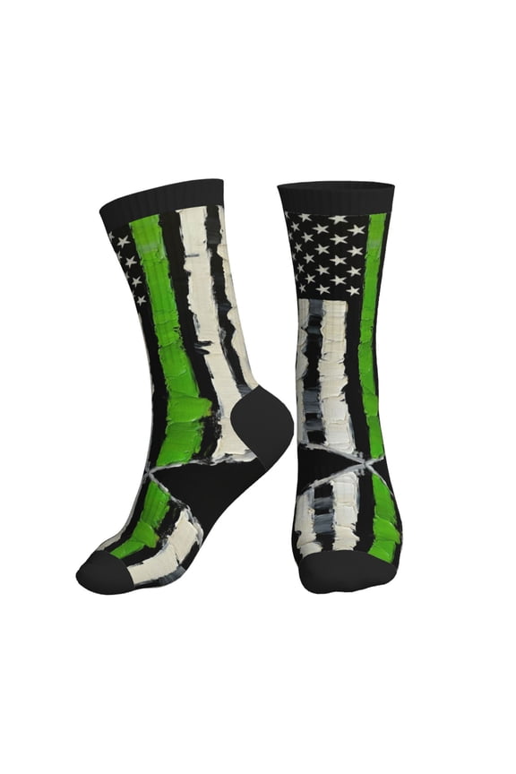 Athletic Socks Thin Green Line Flag Art Sport Running Calf Socks Crew Socks for Men Women