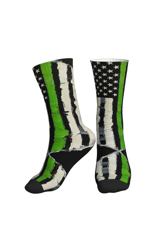 Athletic Socks Thin Green Line Flag Art Sport Running Calf Socks Crew Socks for Men Women