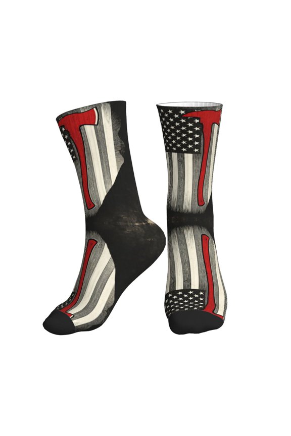 Athletic Socks Thin Red Firefighter Line Flag Art Sport Running Calf Socks Crew Socks for Men Women
