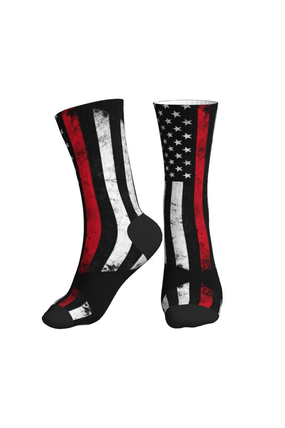 Athletic Socks Thin Red Firefighter Line Flag Sport Running Calf Socks Crew Socks for Men Women